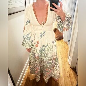 Linen Floral Midi, V neck never worn